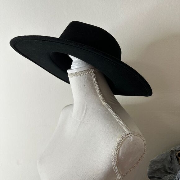 NWOT Sturdy Black Teardrop Round Wide Brim Wool Fedora Unisex - Picture 6 of 15